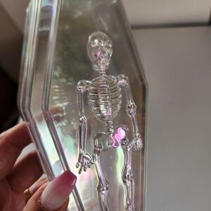 Irridescent Skeleton Skull Coffin Storage Plastic Trinket Box Spooky Halloween